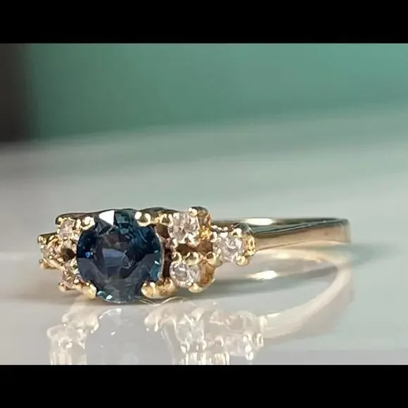 Sapphire Ring 14k Unique Engagement Ring Diamond Blue Sapphire Engagement Ring